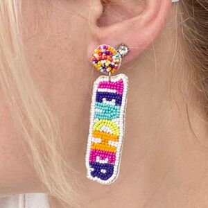 Beaded Rainbow "Teacher" Statement Earrings | Fun School Jewelry | NWT